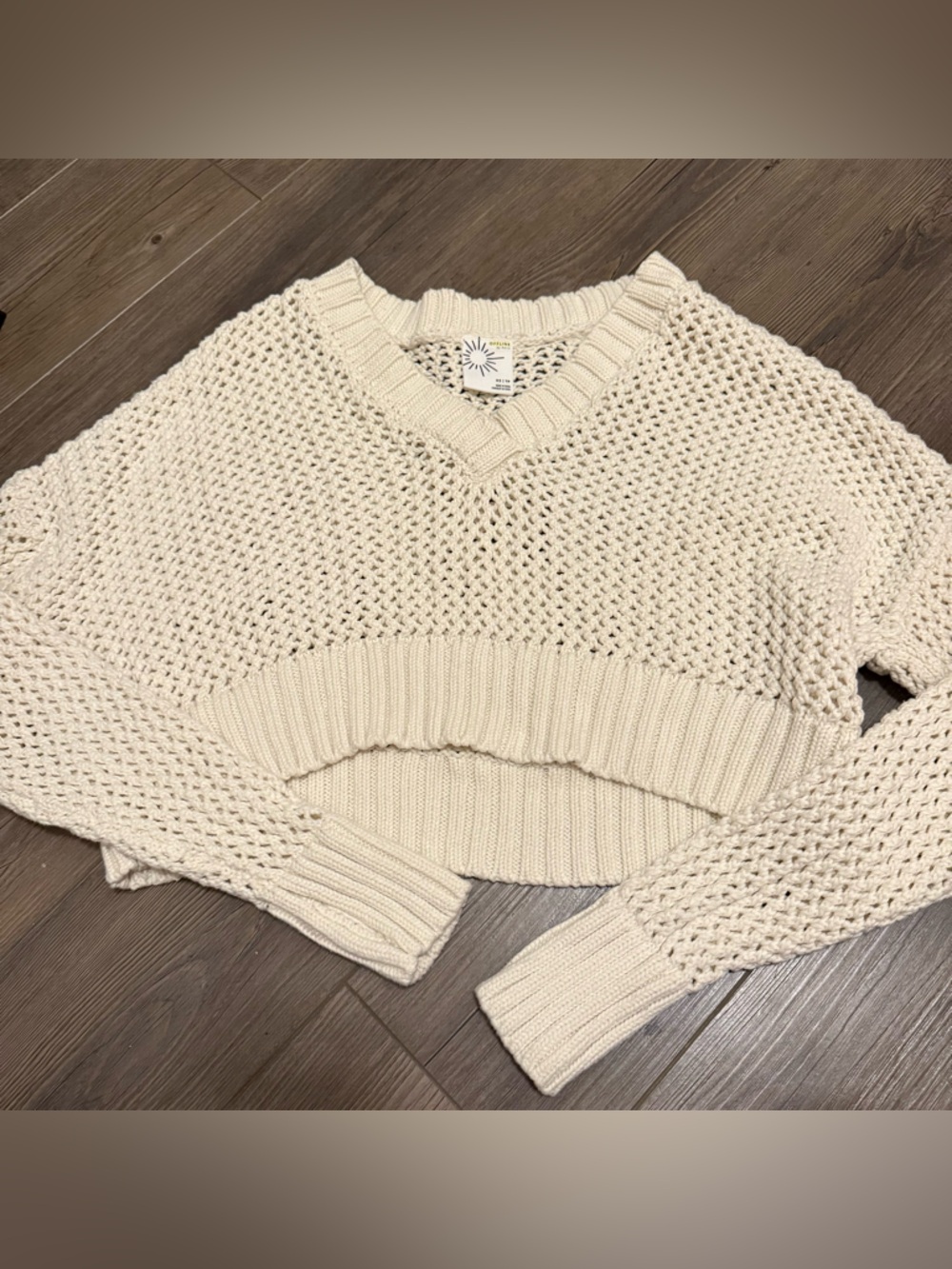 Aerie Offline Crochet Crop V Neck Sweater Size XS